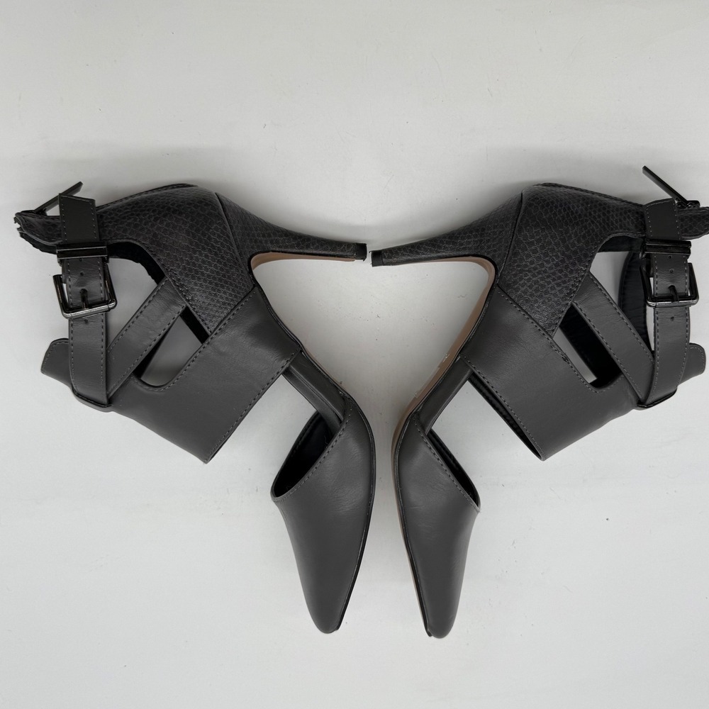 ALDO Womens Gray Leather Pointed Toe Ankle Strap Heels Shoes Size 6.5 - Picture 3 of 8